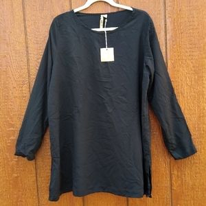 NWT Comfy USA Black PolyesterCrinkle Lounge Classy Long Sleeve Blouse Size Small